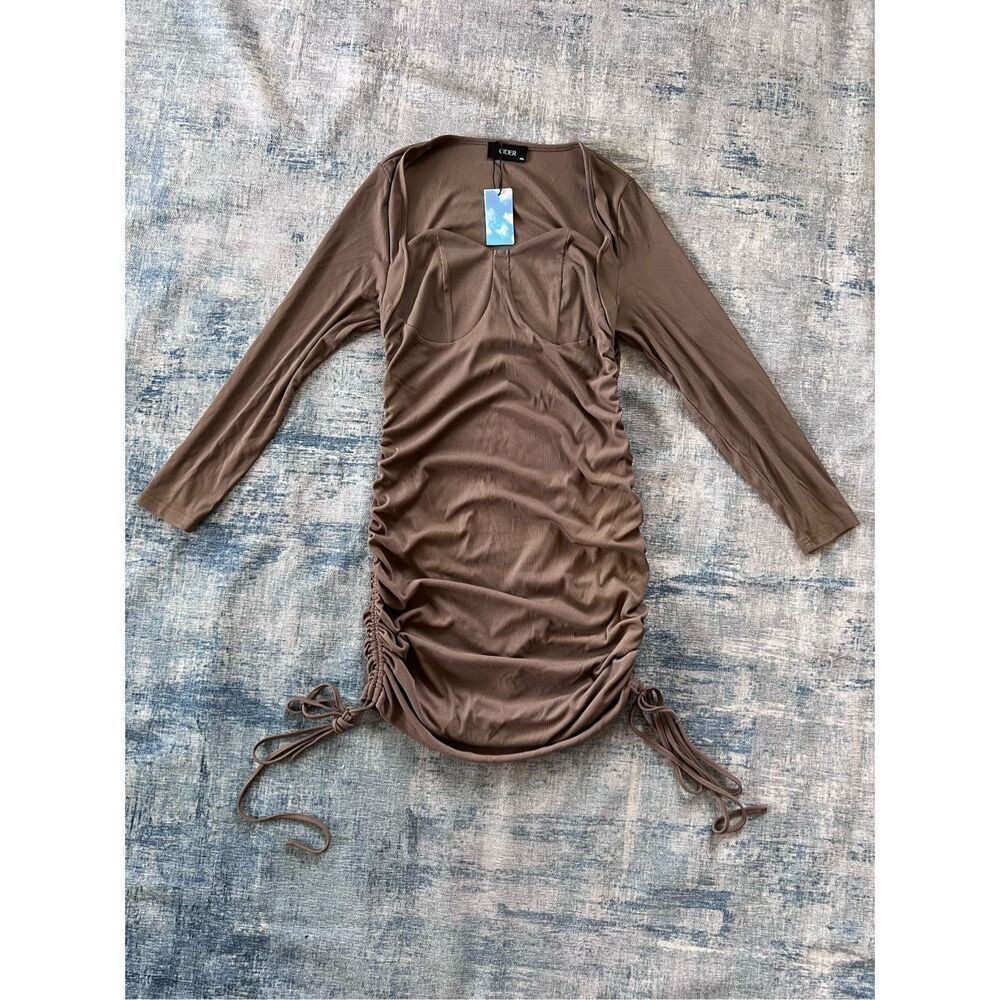 NWT! Cider Brown Ribbed Knit Ruched Side Long Sleeve Dress 1XL